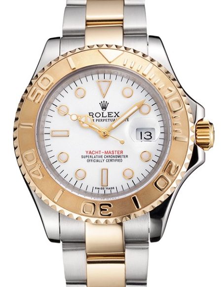 Swiss Rolex Yacht-Master White Dial Gold Bezel Stainless Steel Case Two Tone Bracelet
