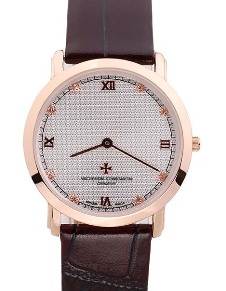 Vacheron Constantin Silver Dial Rose Gold Case Rich Maroon Bracelet