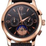 Patek Philippe Chronograph Black Guilloche Dial Rose Gold Case Black Leather Strap