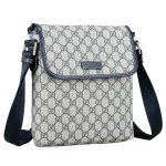 Gucci Small Messenger Flap Bag with GG Canvas Blue Leather Trim