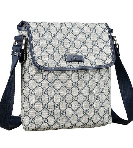 Gucci Small Messenger Flap Bag with GG Canvas Blue Leather Trim