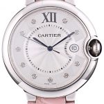 Cartier Ballon Bleu 42mm White Dial Stainless Steel Case Pink Leather Bracelet