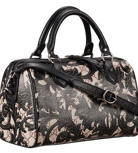 Gucci Boston Arabesque Canvas Shoulder Bag Black