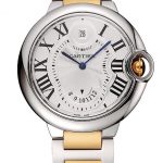Swiss Cartier Ballon Bleu Two Timezone White Dial Silver Case Gold And Silver Bracelet 1453877