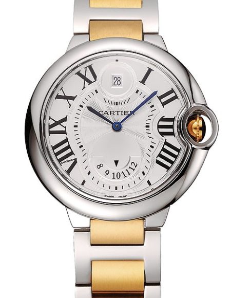 Swiss Cartier Ballon Bleu Two Timezone White Dial Silver Case Gold And Silver Bracelet 1453877