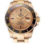 Swiss Rolex Submariner Gold Dial With Diamond Markings Black Bezel Yellow Gold Case And Bracelet