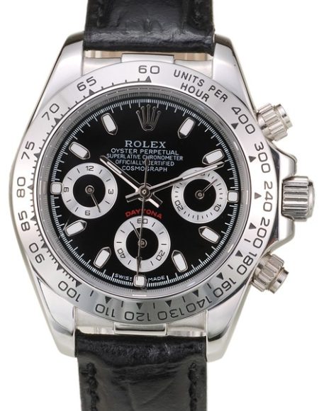 Rolex Daytona Lady Stainless Steel Case Black Dial Black Leather Strap Tachymeter