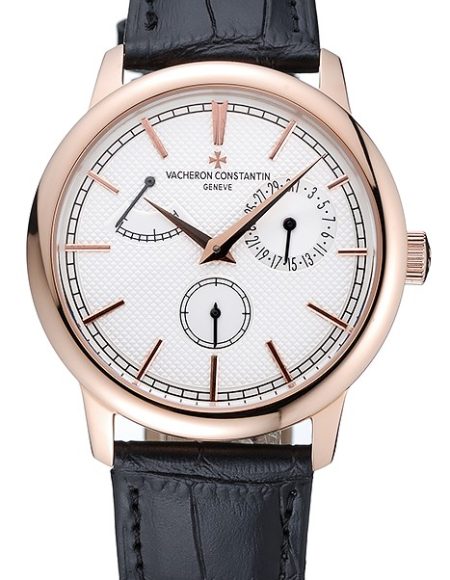 Vacheron Constantin Patrimony Power Reserve White Dial Gold Case Black Leather Bracelet  1454264