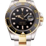 Swiss Rolex Submariner Black Dial And Bezel Two Tone Steel Gold Bracelet