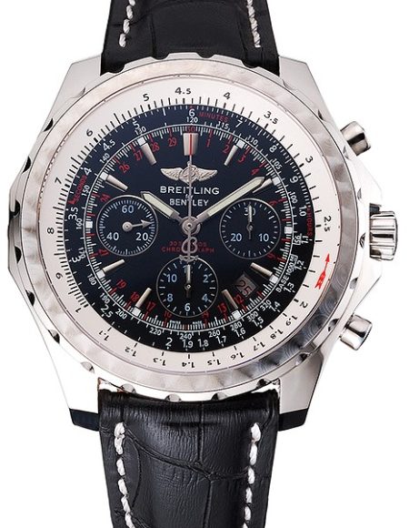 Swiss Breitling Bentley Black Croco Leather Bracelet Black Dial 80286