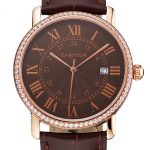 Cartier Ronde Solo Brown Dial Diamond Bezel Rose Gold Case Brown Leather Strap