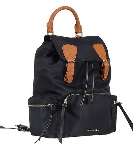 Burberry Large Backpack Black Nylon Tan Leather Trim 18927037