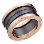 Bvlgari Replica Black Ceramic Center Engraved Rose Gold Rimmed Ring