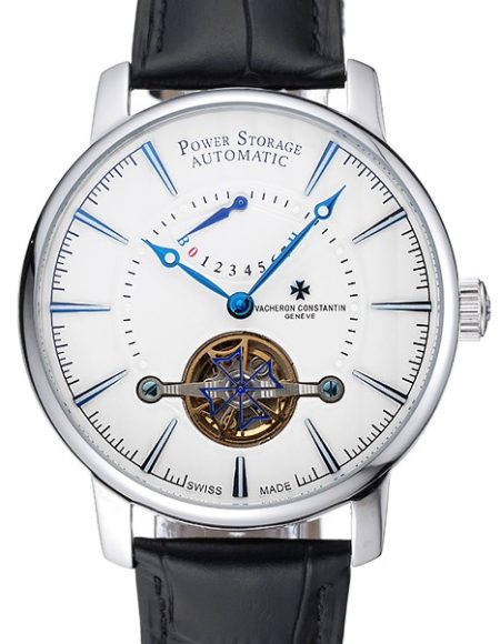Vacheron Constantin Tourbillion Power Reserve White Dial Silver Case Black Leather Bracelet  1454276