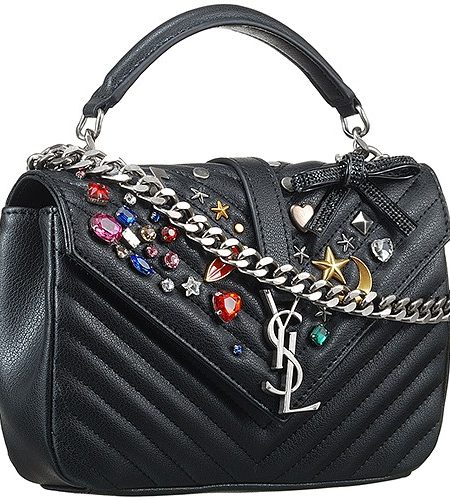 Saint Laurent College Monogram Matelasse Embellished Black Leather Bag 18927388