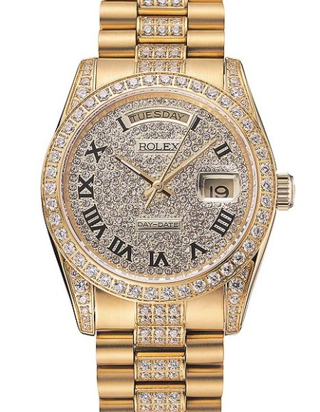 Swiss Rolex Day-Date Diamond Pave Dial Gold Diamond Bracelet 1453956