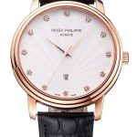 Patek Philippe Calatrava Date White Dial Rose Gold Case Black Leather Strap
