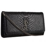 Saint Laurent Monogram Clutch Python Leather Silver Hardware Black Bag 18926870