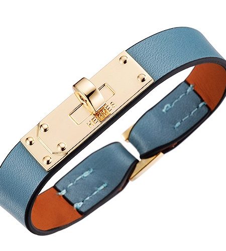 Hermes Micro Kelly Gold Hardware Bracelet Blue