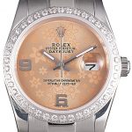 Rolex Datejust Polished Stainless Steel Orange Flowers Dial Diamond Plated