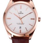 Swiss Omega DeVille Tresor White Dial Gold Case Brown Leather Strap  622846