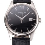 Swiss Patek Philippe Calatrava Black Dial Stainless Steel Case Black Leather Strap