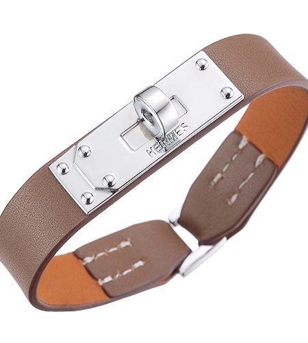 Hermes Micro Kelly Silver Hardware Bracelet Taupe