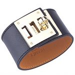 Hermes Replica Brass Turnlock Closure Wide Black Leather Bracelet