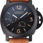 Panerai Luminor 1950 3 Days Power Reserve Black Dial Black Case Brown Suede Leather Strap