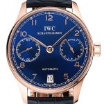 Swiss IWC Portuguese Blue Dial Gold Case Blue Leather Bracelet 1453919