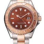 Swiss Rolex Yacht Master Rose Gold Dial Two Tone Stainless Steel Bracelet 1453979