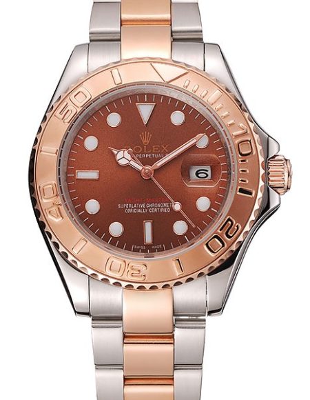 Swiss Rolex Yacht Master Rose Gold Dial Two Tone Stainless Steel Bracelet 1453979