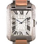 Cartier Tank Anglaise 36mm Silver Dial Diamonds Steel Case Two Tone Bracelet
