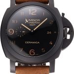 Swiss Panerai Luminor GMT Ceraica Black Dial Black Case Brown Leather Strap