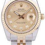 Rolex Datejust Gold Dial Diamonds Ribbed Bezel 7452