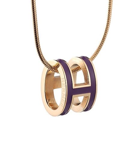 Hermes Pop H Ultraviolet Enamel Gold Handware Necklace 700618