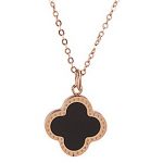 Van Cleef Replica Black Ceramic Centered Gold Rimmed Flower Pendant Two Toned Fine Chain Necklace 2165-360