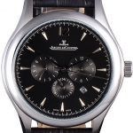 Jaeger Lecoultre Master Chronograph Silver Bezel Black Leather Band  621620