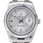 Rolex Swiss DayDate Stainless Steel Ribbed Bezel Silver Dial 41995