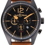 Bell and Ross BR126 Flyback Black Dial Black Case Gold Numerals Brown Suede Leather Strap