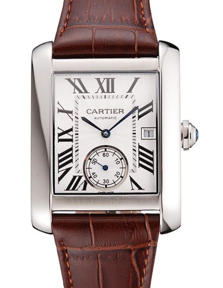 Swiss Cartier Tank MC White Dial Stainless Steel Case Brown Leather Strap