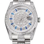 Swiss Rolex Day Date Diamond Pave Dial And Bezel And Stainless Steel Bracelet
