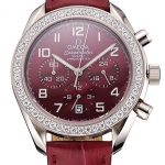 Omega Speedmaster Burgundy Dial Stainless Steel Case Diamond Bezel Burgundy Leather Strap