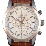 Breitling Transocean White Dial Light Brown Leather Strap Rose Gold Bezel