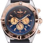 Breitling Chronomat Black Dial Rose Gold Bezel And Subdials Stainless Steel Case Black Rubber Strap