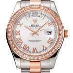 Swiss Rolex Day-Date Diamonds Bezel White Dial Rose Gold And Staineless Steel Bracelet 1454108