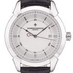 Swiss Vacheron Constantin Traditionnelle White Dial Roman Numerals Black Leather Bracelet