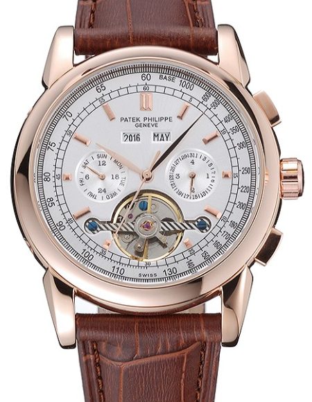 Patek Philippe Grand Complications Gold Case White Dial Brown Leather Bracelet 622259