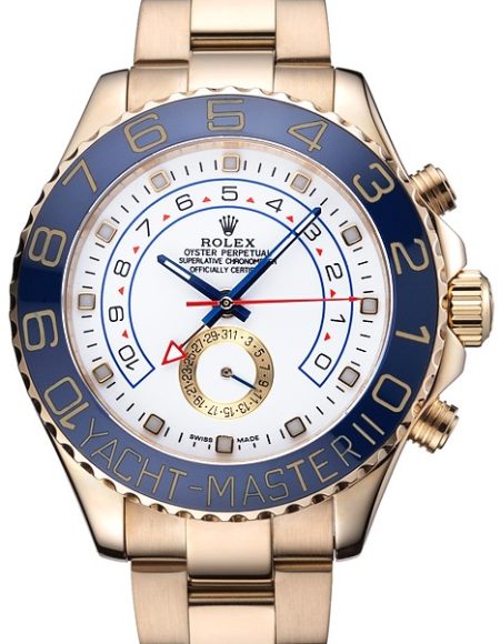Rolex Yachtmaster II White Dial Blue Bezel Gold Bracelet 622271
