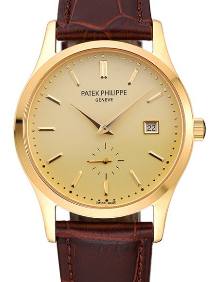 Patek Philippe Calatrava Gold Dial Gold Case Brown Leather Strap  622846